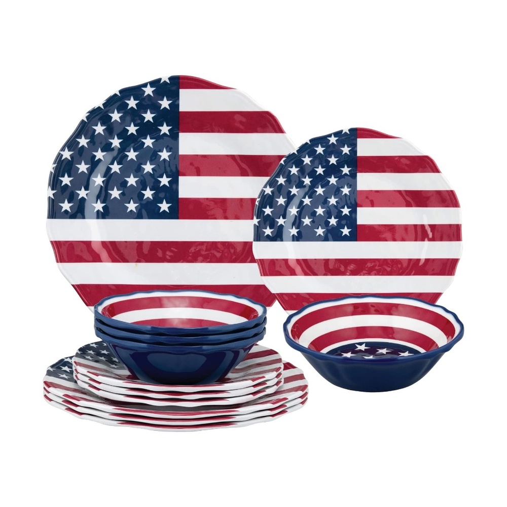 12-Piece Melamine Dinnerware Set, American Flag, Service for 4